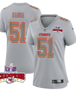 Mike Danna 51 Kansas City Chiefs Super Bowl LVIII Champions 4 Stars Patch Atmosphere Fashion Game Women Jersey - Gray JS1864 nicesnker