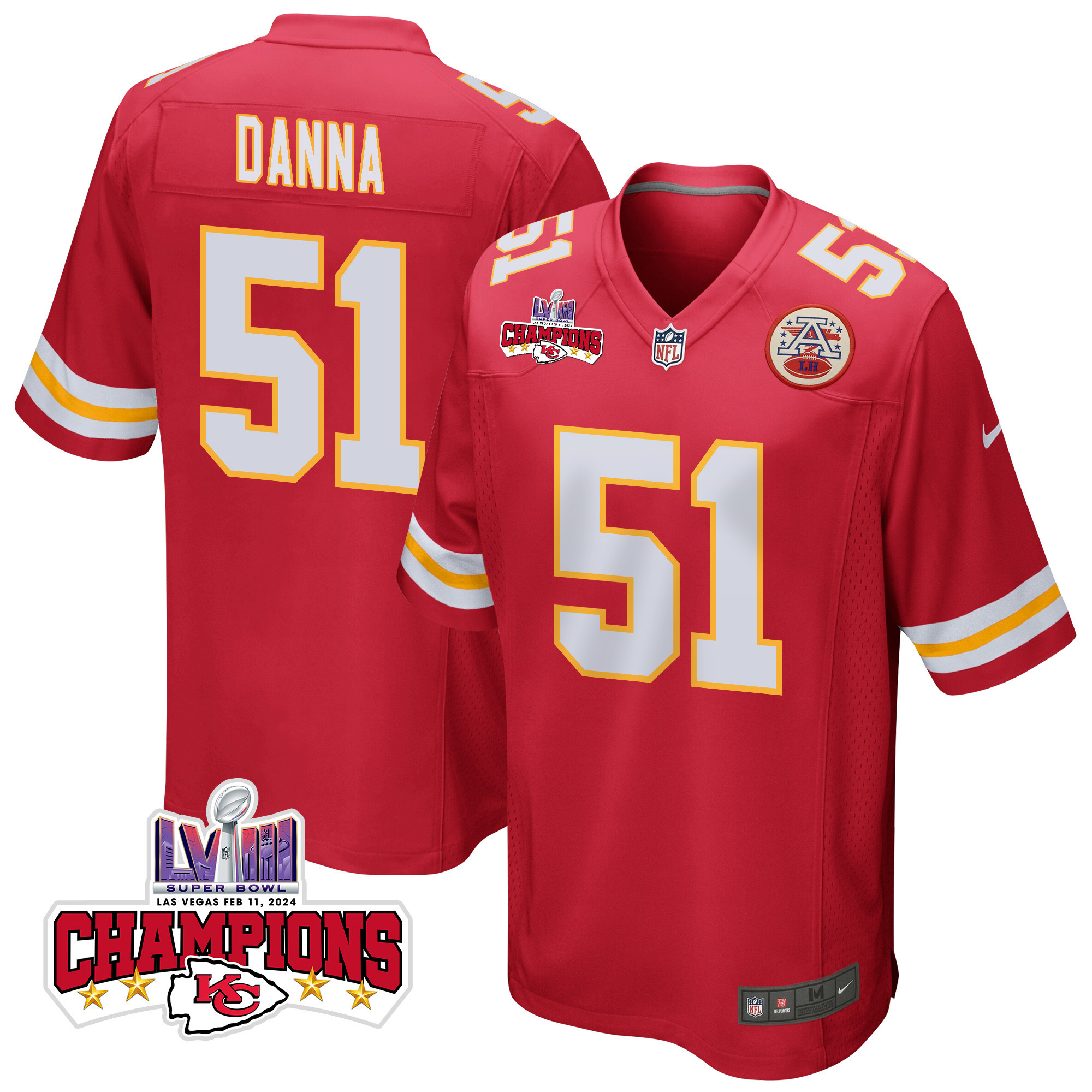 Mike Danna 51 Kansas City Chiefs Super Bowl LVIII Champions 4 Stars Patch Game Men Jersey - Red JS6635 nicesnker