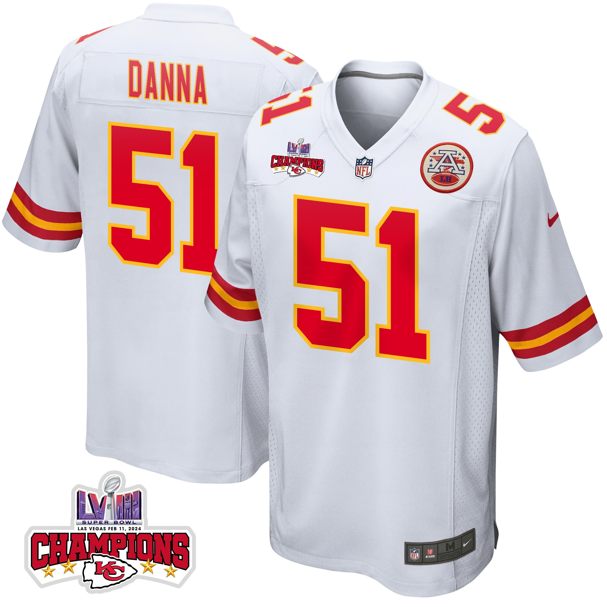 Mike Danna 51 Kansas City Chiefs Super Bowl LVIII Champions 4 Stars Patch Game Men Jersey - White JS1589 nicesnker
