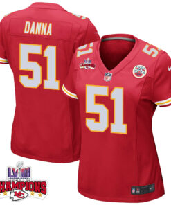 Mike Danna 51 Kansas City Chiefs Super Bowl LVIII Champions 4 Stars Patch Game Women Jersey - Red JS2798 nicesnker