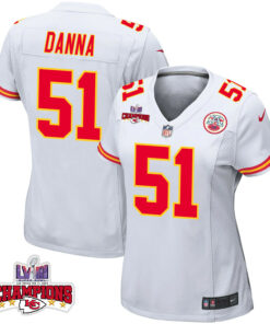 Mike Danna 51 Kansas City Chiefs Super Bowl LVIII Champions 4 Stars Patch Game Women Jersey - White JS6937 nicesnker