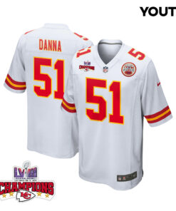 Mike Danna 51 Kansas City Chiefs Super Bowl LVIII Champions 4 Stars Patch Game YOUTH Jersey - White JS8978 nicesnker