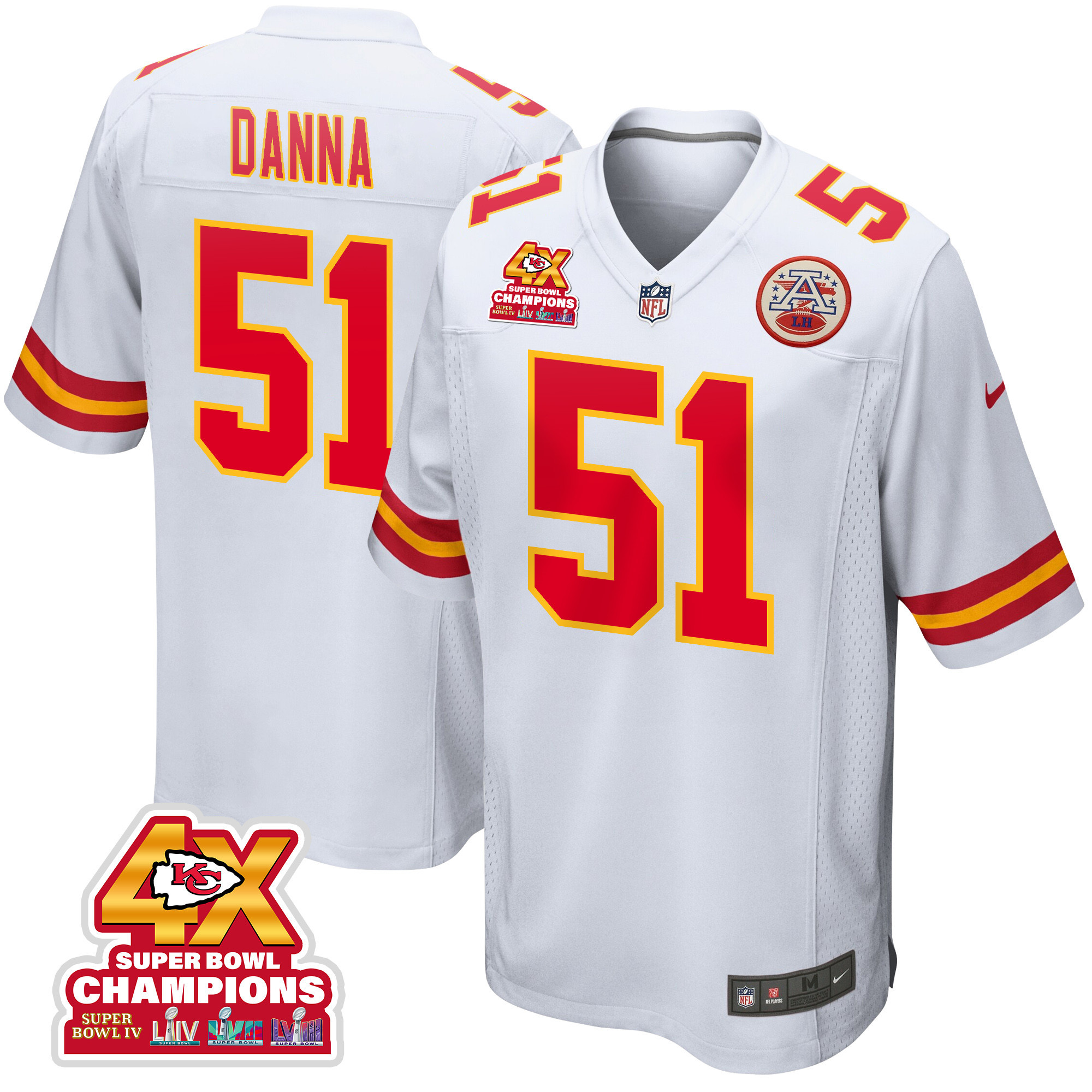 Mike Danna 51 Kansas City Chiefs Super Bowl LVIII Champions 4X Game Men Jersey - White JS7521 nicesnker