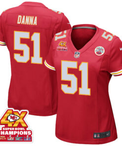 Mike Danna 51 Kansas City Chiefs Super Bowl LVIII Champions 4X Game Women Jersey - Red JS8730 nicesnker