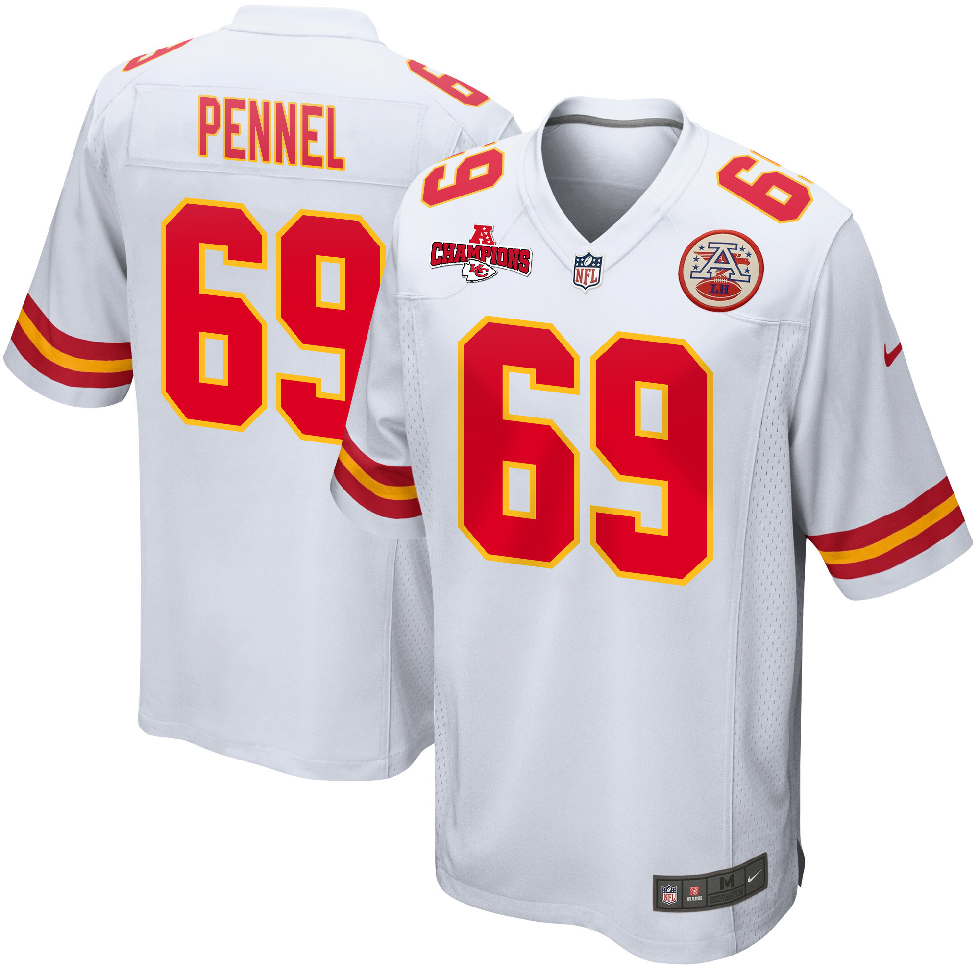 Mike Pennel 69 Kansas City Chiefs AFC Champions Patch Game Men Jersey - White JS3009 nicesnker