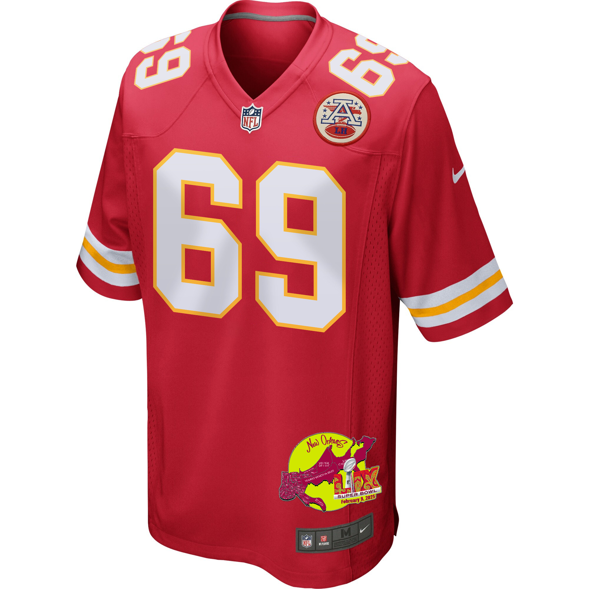 Mike Pennel 69 Kansas City Chiefs Super Bowl LIX New Orleans Patch Game Men Jersey - Red JS3538 nicesnker - Image 3