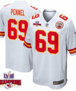 Mike Pennel 69 Kansas City Chiefs Super Bowl LVIII Champions 4 Stars Patch Game Men Jersey - White JS4783 nicesnker