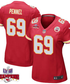 Mike Pennel 69 Kansas City Chiefs Super Bowl LVIII Champions 4 Stars Patch Game Women Jersey - Red JS4003 nicesnker