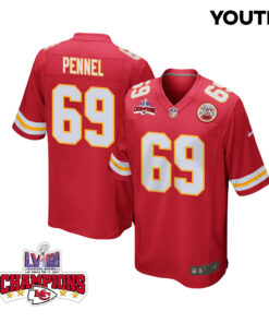 Mike Pennel 69 Kansas City Chiefs Super Bowl LVIII Champions 4 Stars Patch Game YOUTH Jersey - Red JS4842 nicesnker