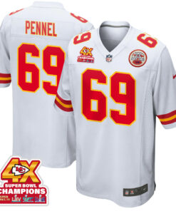 Mike Pennel 69 Kansas City Chiefs Super Bowl LVIII Champions 4X Game Men Jersey - White JS5883 nicesnker