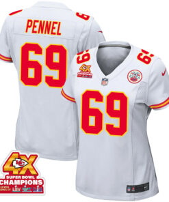 Mike Pennel 69 Kansas City Chiefs Super Bowl LVIII Champions 4X Game Women Jersey - White JS4469 nicesnker