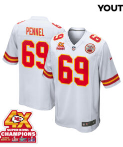 Mike Pennel 69 Kansas City Chiefs Super Bowl LVIII Champions 4X Game YOUTH Jersey - White JS5708 nicesnker