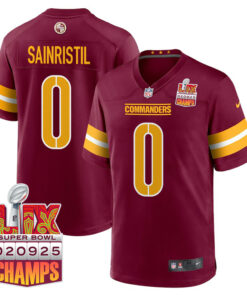 Mike Sainristil 0 Washington Commanders Super Bowl LIX Champions Patch Game Men Jersey - Burgundy JS9562 nicesnker