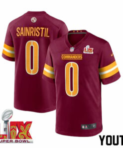 Mike Sainristil #0 Washington Commanders Super Bowl LIX Youth Jersey - Burgundy JS9914 nicesnker