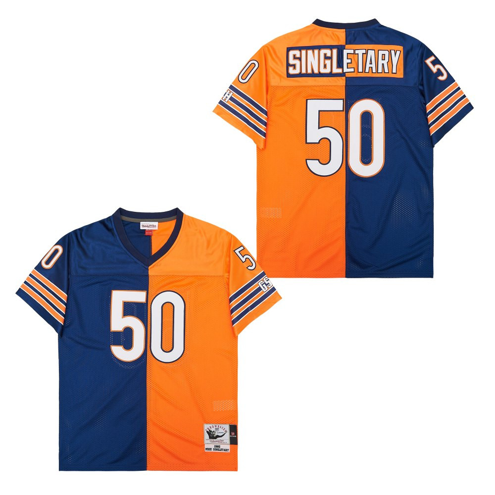 Mike Singletary 50 Chicago Bears Two-Toned Retro Throwback Men Jersey - Orange/Navy JS3082 nicesnker - Image 2