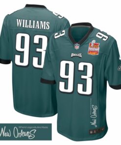 Milton Williams 93 Philadelphia Eagles Super Bowl LIX Champions Patch 'New Orleans - Where Legends Are Made' EMBROIDERED Game Men Jersey - Midnight Green JS4978 nicesnker