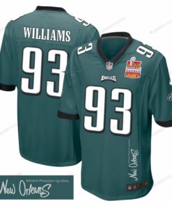 Milton Williams 93 Philadelphia Eagles Super Bowl LIX Champions Patch 'New Orleans - Where Passion Ignites' EMBROIDERED Game Men Jersey - Midnight Green JS4930 nicesnker