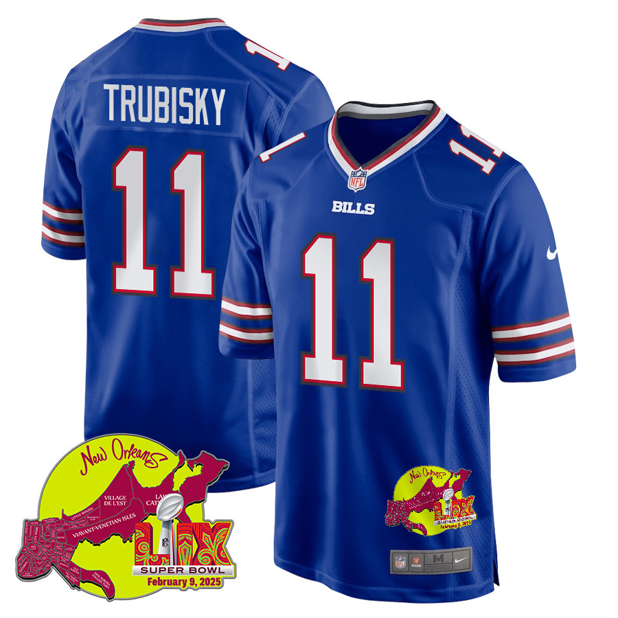Mitchell Trubisky 11 Buffalo Bills Super Bowl LIX New Orleans Patch Game Men Jersey - Royal JS7283 nicesnker