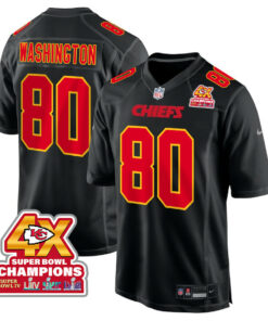 Montrell Washington 80 Kansas City Chiefs Super Bowl LVIII Champions 4X Fashion Game Men Jersey - Carbon Black JS3793 nicesnker