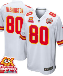 Montrell Washington 80 Kansas City Chiefs Super Bowl LVIII Champions 4X Game Men Jersey - White JS1413 nicesnker