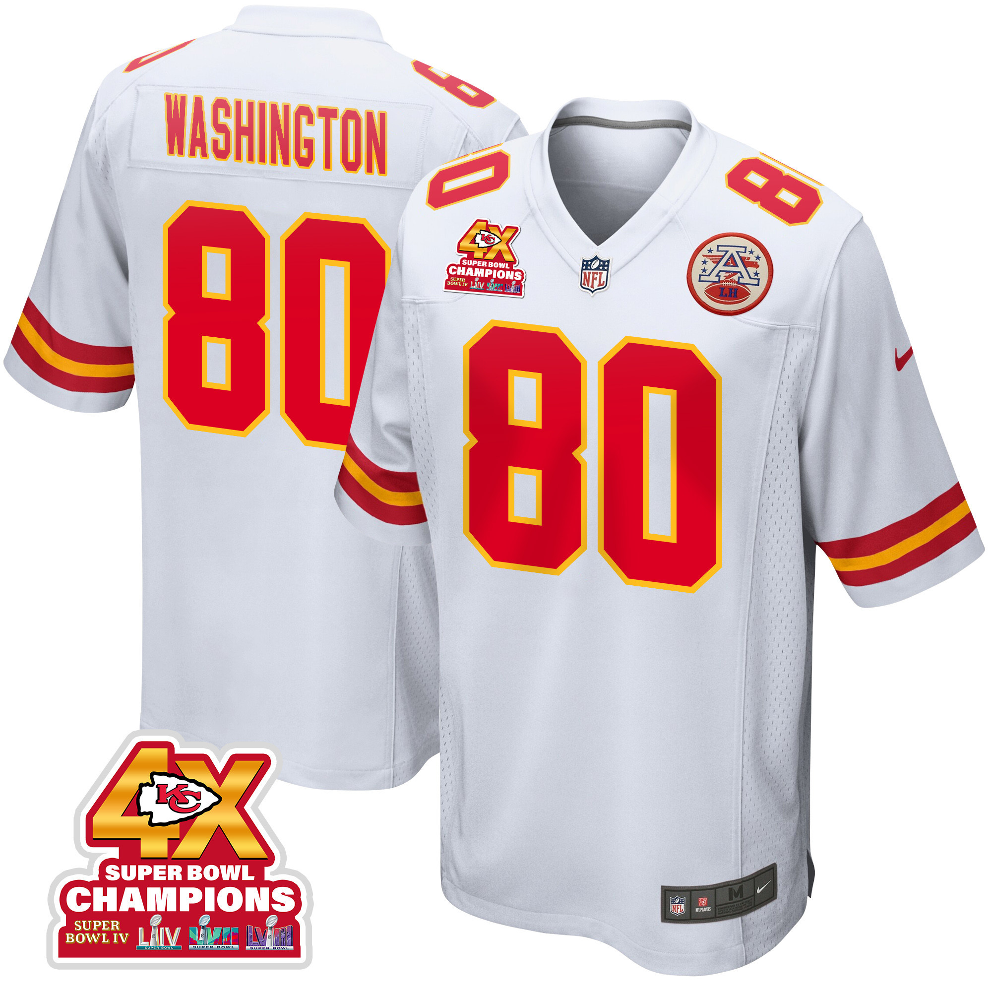 Montrell Washington 80 Kansas City Chiefs Super Bowl LVIII Champions 4X Game Men Jersey - White JS1413 nicesnker