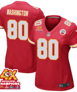 Montrell Washington 80 Kansas City Chiefs Super Bowl LVIII Champions 4X Game Women Jersey - Red JS7236 nicesnker