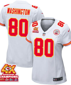 Montrell Washington 80 Kansas City Chiefs Super Bowl LVIII Champions 4X Game Women Jersey - White JS5054 nicesnker