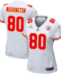 Montrell Washington 80 Kansas City Chiefs Super Bowl LVIII Patch Game Women Jersey - White JS6291 nicesnker