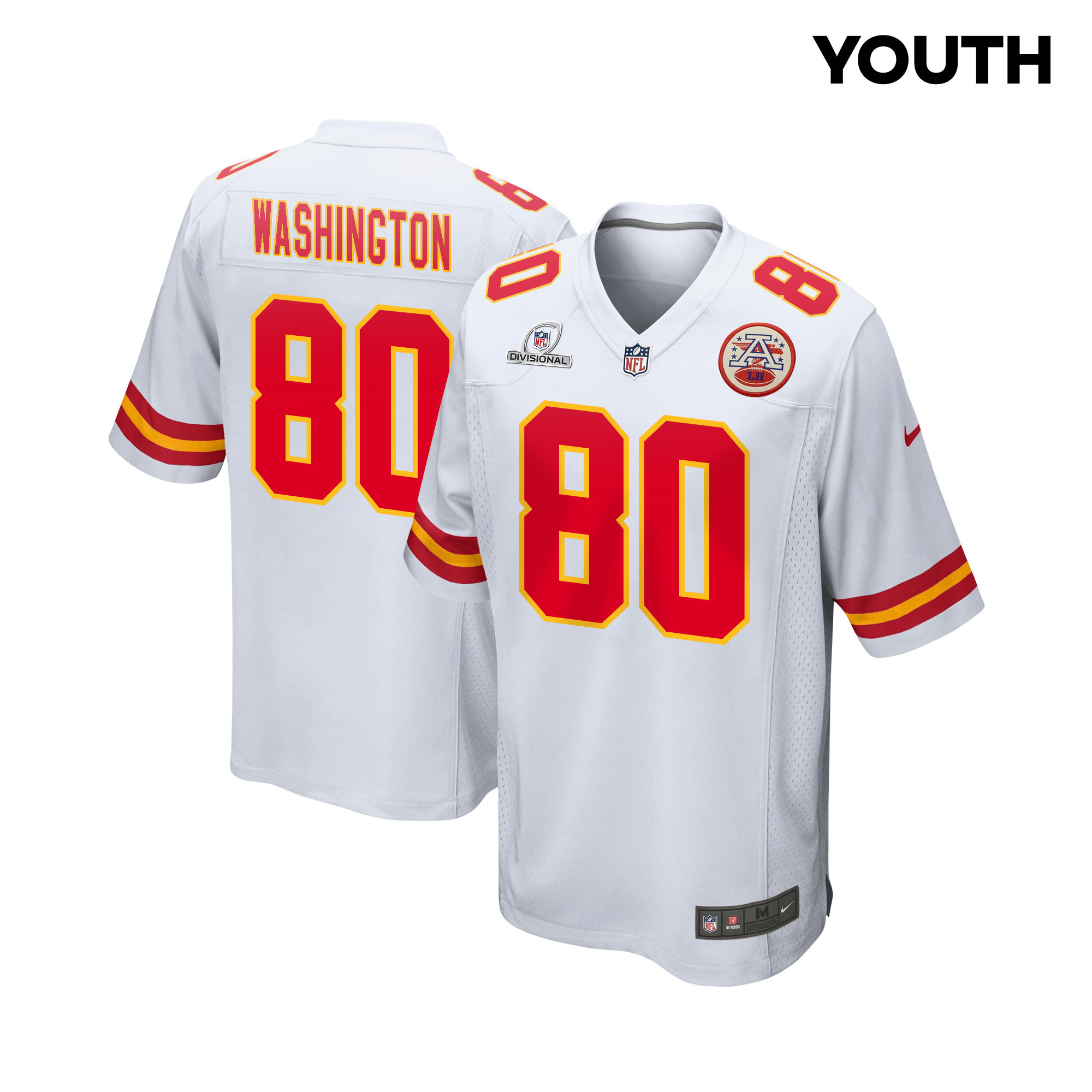 Montrell Washington 80 Kansas City Chiefs Super Bowl LVIII Patch Game YOUTH Jersey - White JS4941 nicesnker