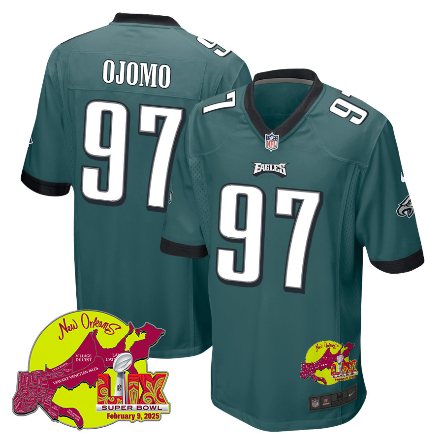 Moro Ojomo 97 Philadelphia Eagles Super Bowl LIX New Orleans Patch Game Men Jersey - Midnight Green JS6464 nicesnker