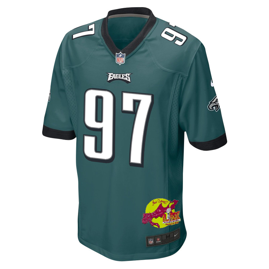 Moro Ojomo 97 Philadelphia Eagles Super Bowl LIX New Orleans Patch Game Men Jersey - Midnight Green JS6464 nicesnker - Image 3