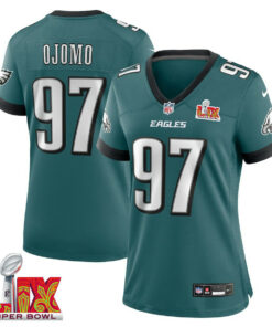 Moro Ojomo #97 Philadelphia Eagles Super Bowl LIX Women's Jersey - Midnight Green JS8995 nicesnker