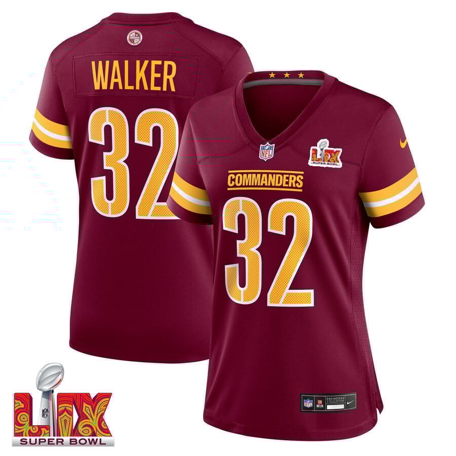 Mykal Walker #32 Washington Commanders Super Bowl LIX Women's Jersey - Burgundy JS3812 nicesnker