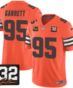 Myles Garrett 95 Cleveland Browns Jim Brown Memorial Patch Game Men Jersey - Orange JS5870 nicesnker