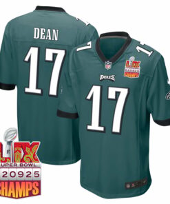 Nakobe Dean 17 Philadelphia Eagles Super Bowl LIX Champions Patch Game Men Jersey - Midnight Green JS8099 nicesnker