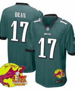 Nakobe Dean 17 Philadelphia Eagles Super Bowl LIX New Orleans Patch Game Men Jersey - Midnight Green JS6679 nicesnker