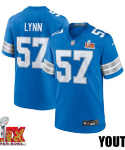 Nate Lynn #57 Detroit Lions Super Bowl LIX YOUTH Jersey - Blue JS9559 nicesnker