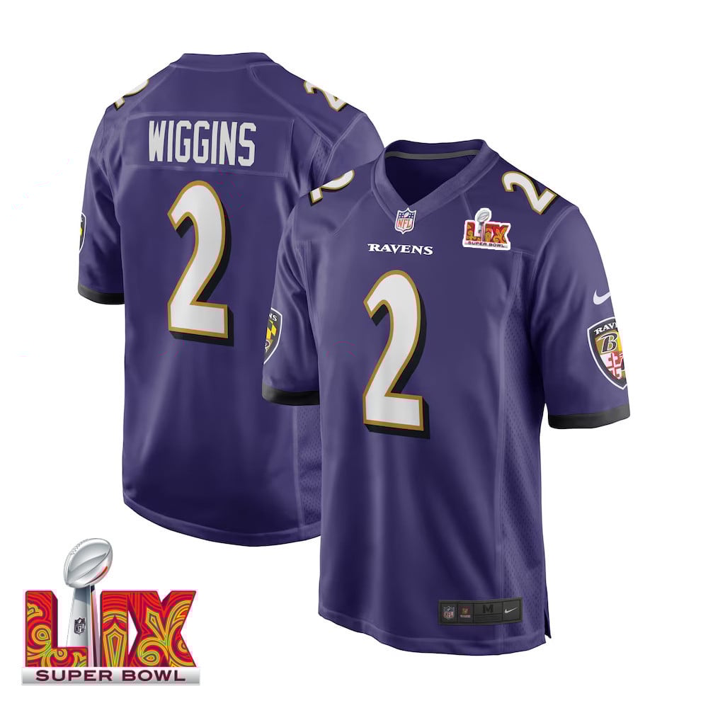 Nate Wiggins #2 Baltimore Ravens Super Bowl LIX Jersey - Men's - Purple JS4925 nicesnker