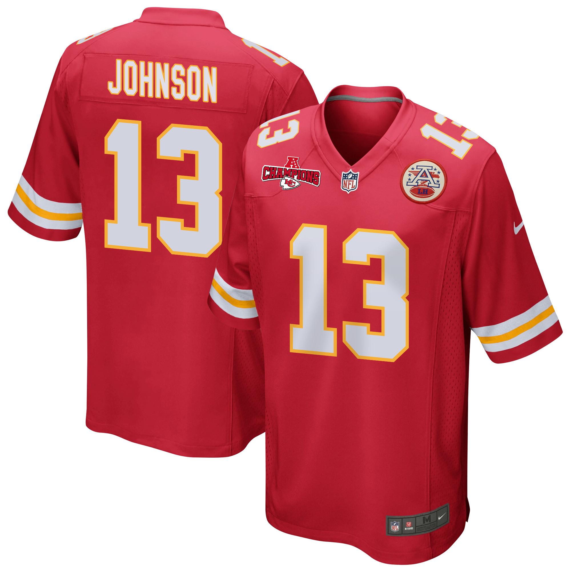 Nazeeh Johnson 13 Kansas City Chiefs AFC Champions Patch Game Men Jersey - Red JS4303 nicesnker