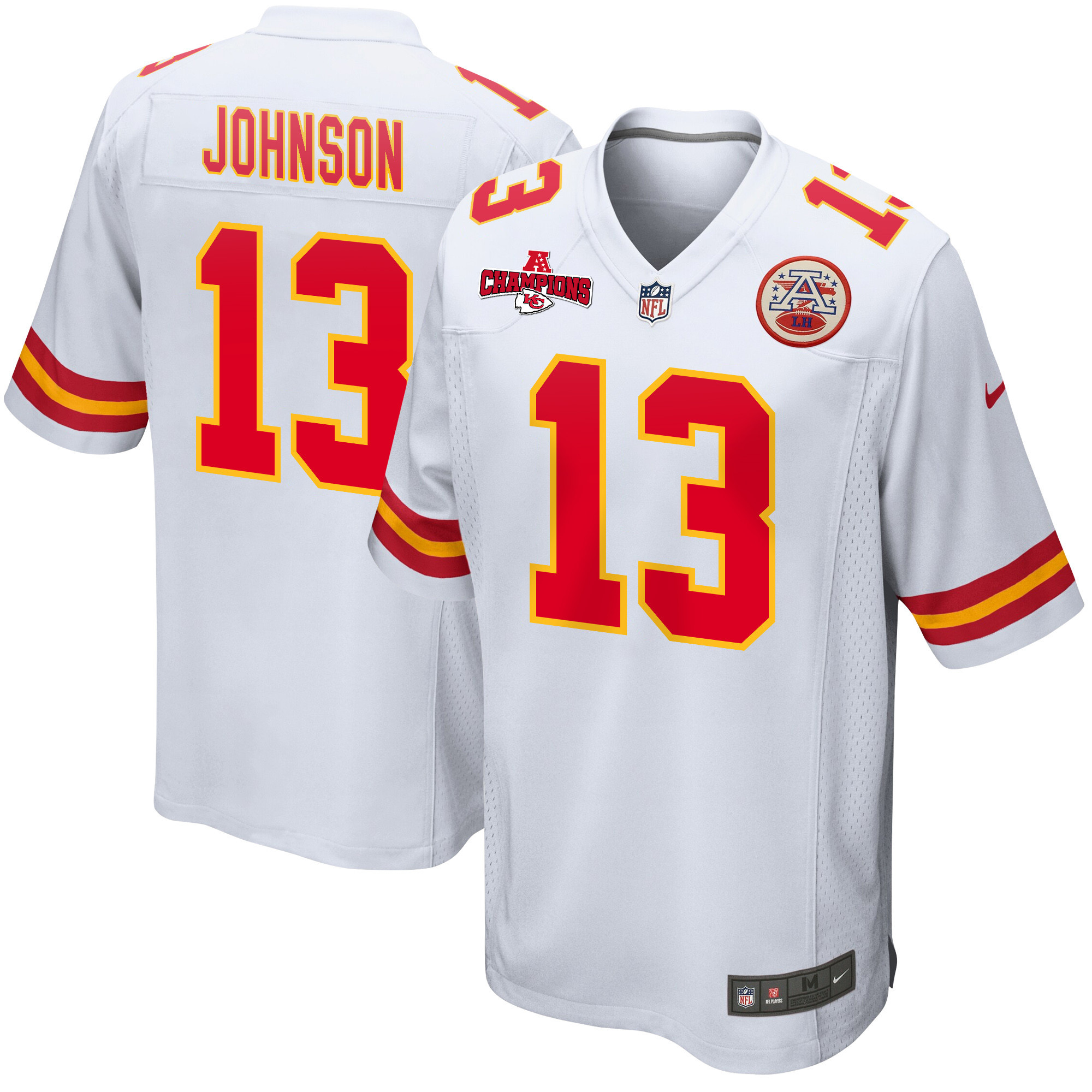 Nazeeh Johnson 13 Kansas City Chiefs AFC Champions Patch Game Men Jersey - White JS5063 nicesnker