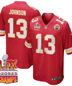 Nazeeh Johnson 13 Kansas City Chiefs Super Bowl LIX Champions Patch Game Men Jersey - Red JS5698 nicesnker
