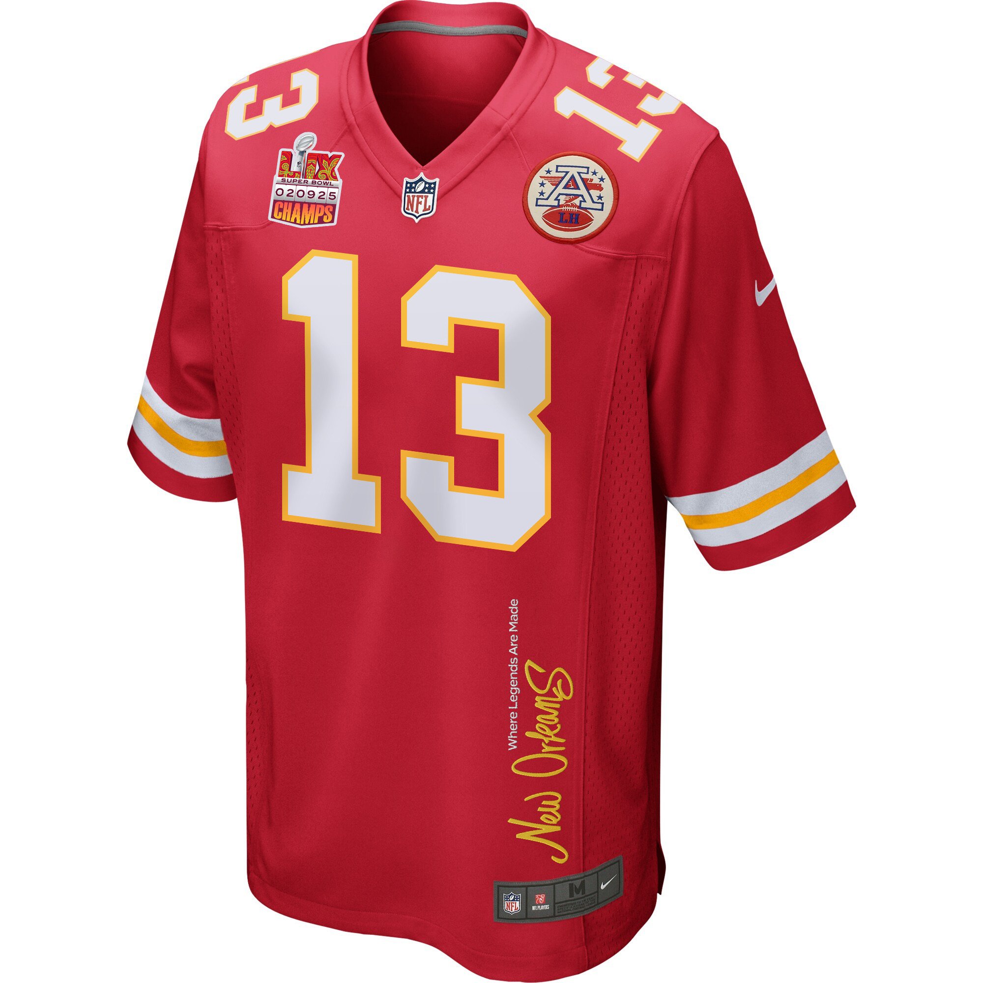 Nazeeh Johnson 13 Kansas City Chiefs Super Bowl LIX Champions Patch 'New Orleans - Where Legends Are Made' EMBROIDERED Game Men Jersey - Red JS8648 nicesnker - Image 3