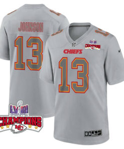 Nazeeh Johnson 13 Kansas City Chiefs Super Bowl LVIII Champions 4 Stars Patch Atmosphere Fashion Game Men Jersey - Gray JS9598 nicesnker