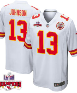 Nazeeh Johnson 13 Kansas City Chiefs Super Bowl LVIII Champions 4 Stars Patch Game Men Jersey - White JS7865 nicesnker