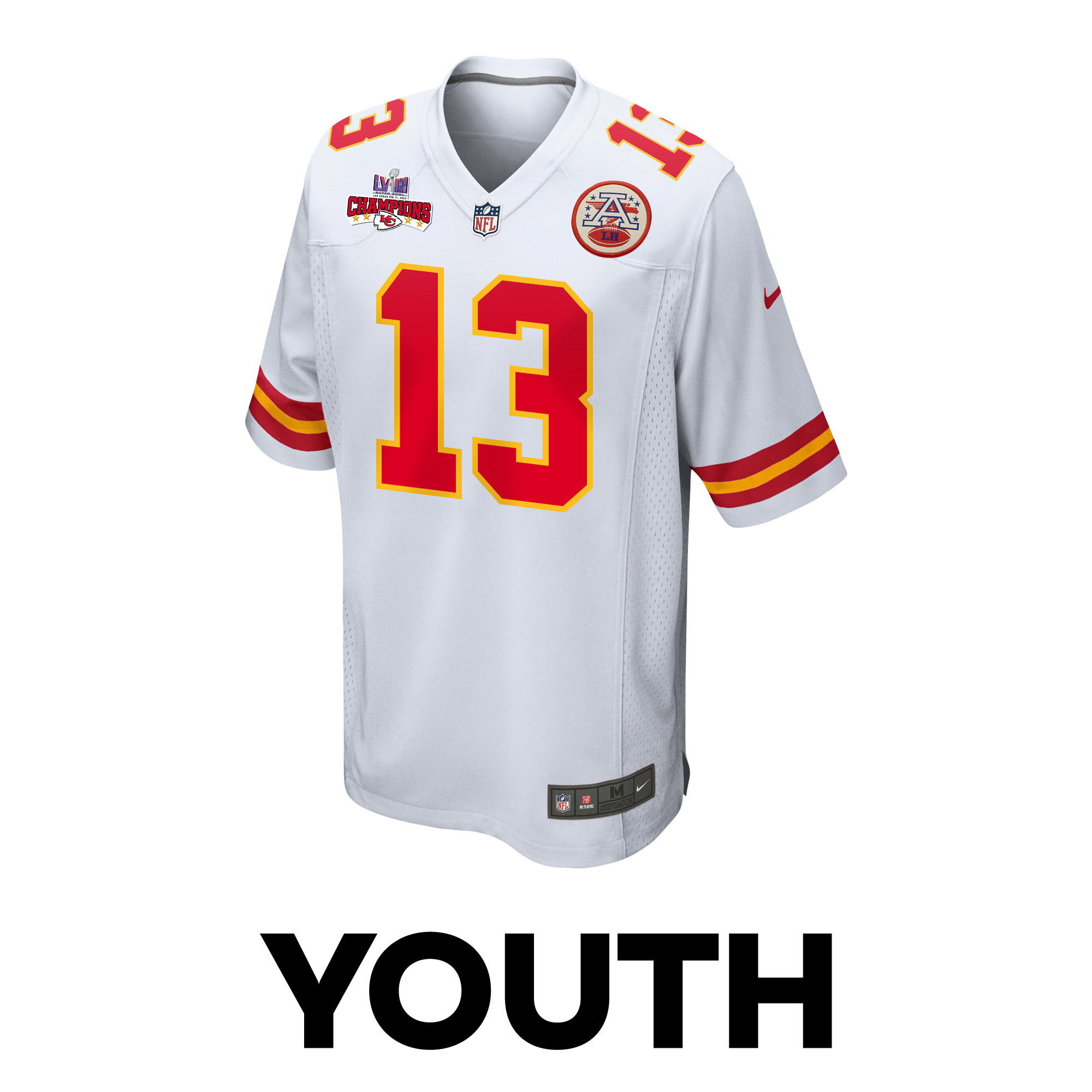Nazeeh Johnson 13 Kansas City Chiefs Super Bowl LVIII Champions 4 Stars Patch Game YOUTH Jersey - White JS3815 nicesnker - Image 2