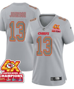 Nazeeh Johnson 13 Kansas City Chiefs Super Bowl LVIII Champions 4X Atmosphere Fashion Game Women Jersey - Gray JS2010 nicesnker