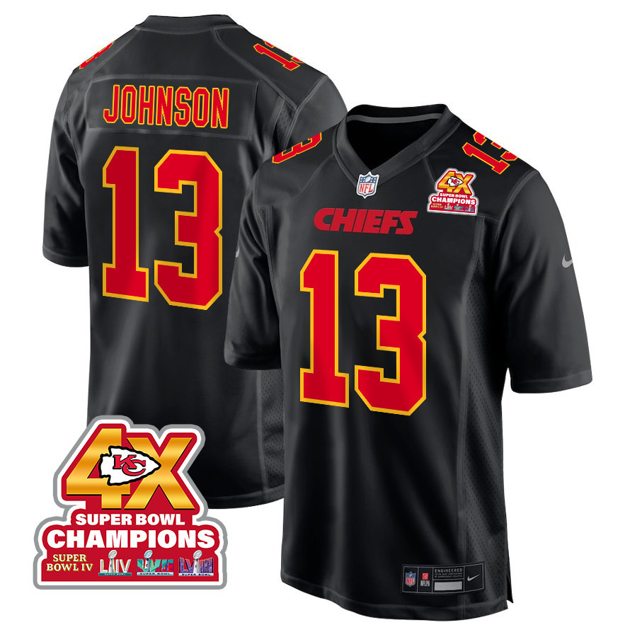 Nazeeh Johnson 13 Kansas City Chiefs Super Bowl LVIII Champions 4X Fashion Game Men Jersey - Carbon Black JS5539 nicesnker