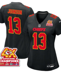 Nazeeh Johnson 13 Kansas City Chiefs Super Bowl LVIII Champions 4X Fashion Game Women Jersey - Carbon Black JS1342 nicesnker