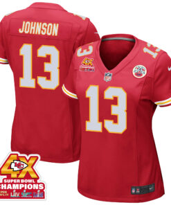 Nazeeh Johnson 13 Kansas City Chiefs Super Bowl LVIII Champions 4X Game Women Jersey - Red JS8872 nicesnker