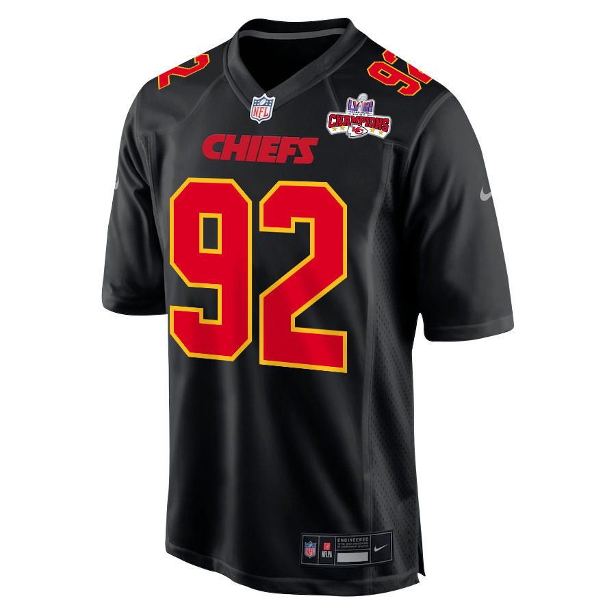 Neil Farrell 92 Kansas City Chiefs Super Bowl LVIII Champions 4 Stars Patch Fashion Game Men Jersey - Carbon Black JS9594 nicesnker - Image 2